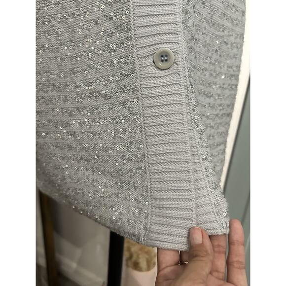 Amina Rubinacci Long Cashmere Sweater Cardigan Gray Sequin Size 42 Small US 6 - Picture 8 of 8